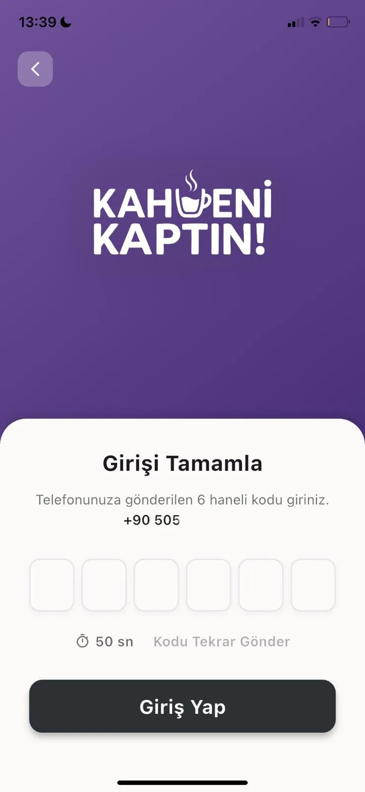 Kahveni Kaptın kafe seçim ekranı