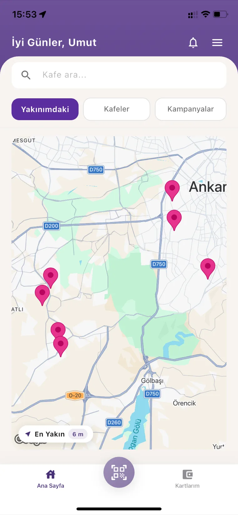 Kahveni Kaptın haritasında yakındaki anlaşmalı kafelerin konumları